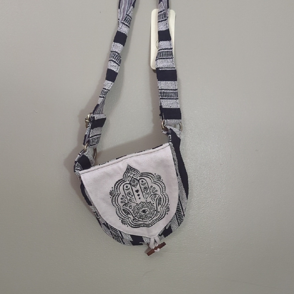 Soul Flower Black and White Crossbody Bag with Adjustable Strap
